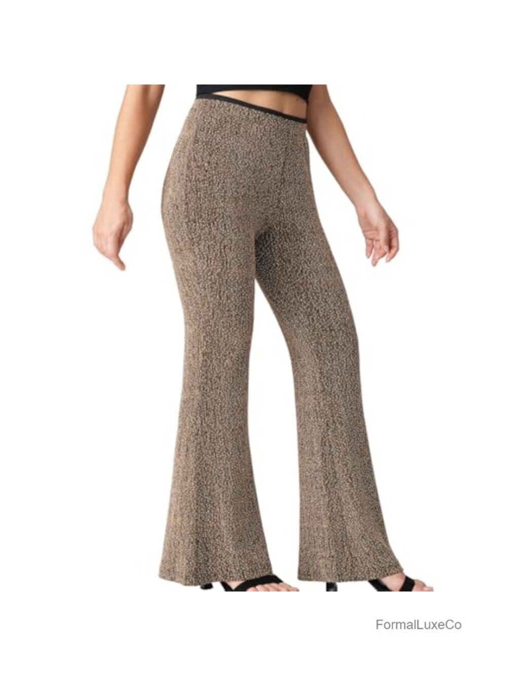 Rhinestone High Waisted Bell-Bottom Flared Pants 70s Disco Party Club Pants